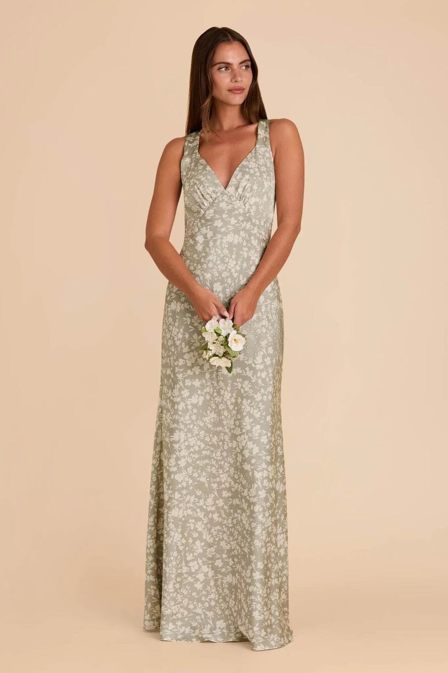 Birdy Grey Veronica Matte Satin Dress in Moss Green Dreamy Floral - XL